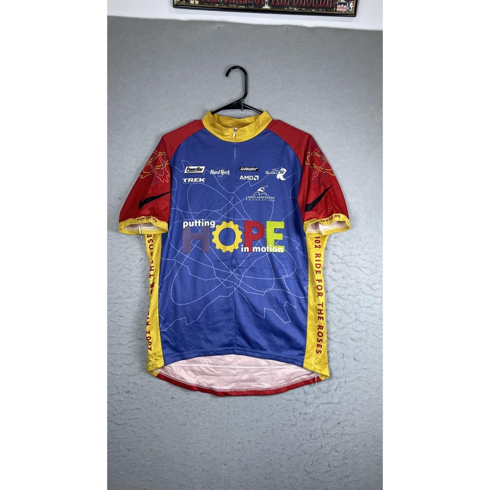 Vintage Nike Ride For Roses Cycling Jersey Mens XL Multicolor 1/4 Zip Bike Shirt